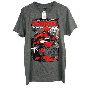 Marvel Comics Deadpool Mens S Gray Red T-Shirt Short Sleeve New